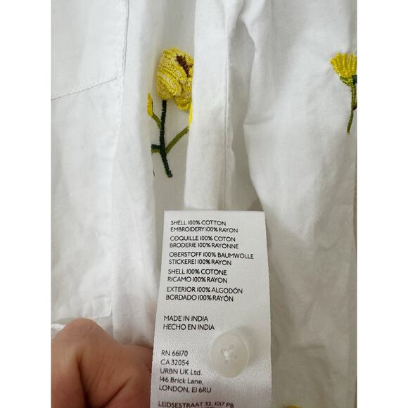 Maeve by Anthropologie Embroidered Floral Button-Down Shirt White Yellow Size L - Picture 5 of 6